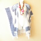 CB658 Blue Abstract Kaftan Open Front Plus Hippy Jacket Cover up Top - up to 5X