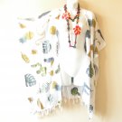 CB304 Seashells Duster Kaftan Open Front Plus Jacket Cardigan Cover up - up to 5X
