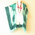 CB693 Green Abstract Batik Cardigan Duster Kaftan Batwing Jacket Coat Cover 3X 4X & 5X