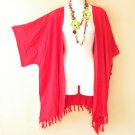 CB322 Red Plain Cardigan Duster Kimono Sleeve Hippy Jacket Cover up Top - up to 5X