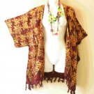 CB436 Brown Batik Cardigan Duster Caftan Batwing Jacket Coat Cover 2X, 3X & 4X