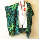 CB347 Green Plus Batik Cardigan Duster Kaftan Dolman Jacket Cover - 3X 4X & 5X