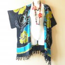 CB317a Blue Batik Cardigan Duster Kimono Batwing Jacket Coat Cover up to 5X