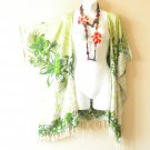 CB310a Green Floral Kimono Cardigan Duster Kaftan Plus Jacket Open Front - 2X, 3X 4X, 5X