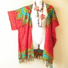 CB350 Red Paisley Plus Size Cardigan Duster Jacket Kimono Cover up - 2X, 3X, 4X & 5X