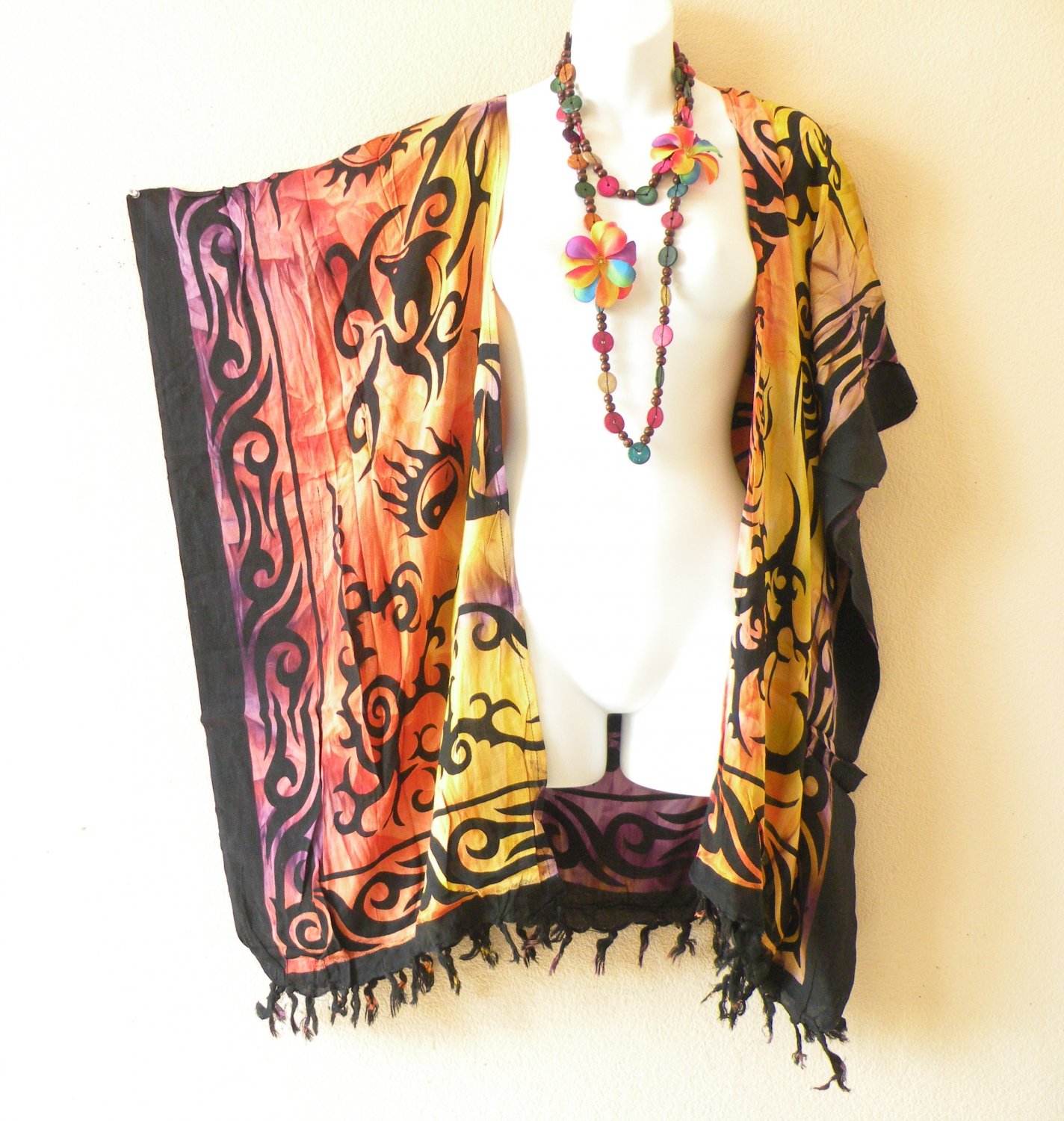 CB384 Tie Dye Cardigan Duster Kaftan Open Front Plus Hippy Jacket Cover up Top -up to 5X
