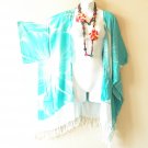 CB309a Turquoise Batik Cardigan Duster Open Front Hippy Jacket Cover up Top up to 5X