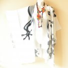 CB399 White Hand Painted Cardigan Duster Kimono Open Jacket Cover up Top - up to 5X