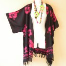 CB326 Pink Hibiscus Batik Cardigan Duster Kimono Dolman Hippy Jacket Cover up Top - up to 5X