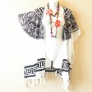CB333a White Abstract Batik Cardigan Duster Kimono Batwing Jacket Cover up 2X, 3X 4X & 5X