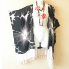 CB335 Black White Boho Cardigan Duster Kaftan Batwing Jacket Cover up - 3X 4X & 5X