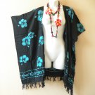 CB337 Aqua Hibiscus Batik Cardigan Duster Kimono Batwing Jacket Cover up - 3X 4X & 5X CB337 Aqua Hibiscus Batik Cardigan Duster Kimono Batwing Jacket Cover up - 3X 4X & 5X