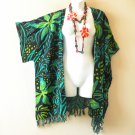CB347a Green Floral Kimono Cardigan Duster Kaftan Hippy Jacket Cover Top - up to 5X