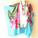 CB412 Aqua Floral Hand Painted Cardigan Duster Kaftan Open Plus Jacket Coverup Top up to 5X CB412 Aqua Floral Hand Painted Cardigan Duster Kaftan Open Plus Jacket Coverup Top up to 5X