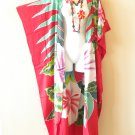 KD558 Red Hand Painted Hibiscus Plus Cardigan Duster Jacket Kaftan Maxi Cover up- 2X, 3X, 4X & 5X