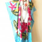 CD568 Aqua Hand Painted Cardigan Duster Kaftan Batwing Plus Hippy Jacket - up to 5X