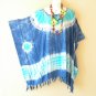 KB86 Blue Tie Dye Batik Hippie Plus Tunic Caftan Poncho Women Blouse Top 2X, 3X, 4X, 5X
