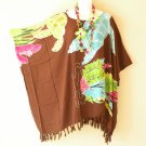 KB100 Brown Turtle Batik Gypsy Caftan Hippy TUNIC Poncho Blouse Shirt Top fit up to 5X