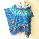 KB118 Blue Paisley Batik Women Hippie Kaftan TUNIC Poncho Blouse Shirt Top fit up to 5X
