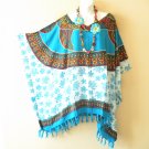 KB164 Aqua Turtle Plus Kaftan Kimono Poncho Fringes Hippie Blouse Top - fit up to 5X