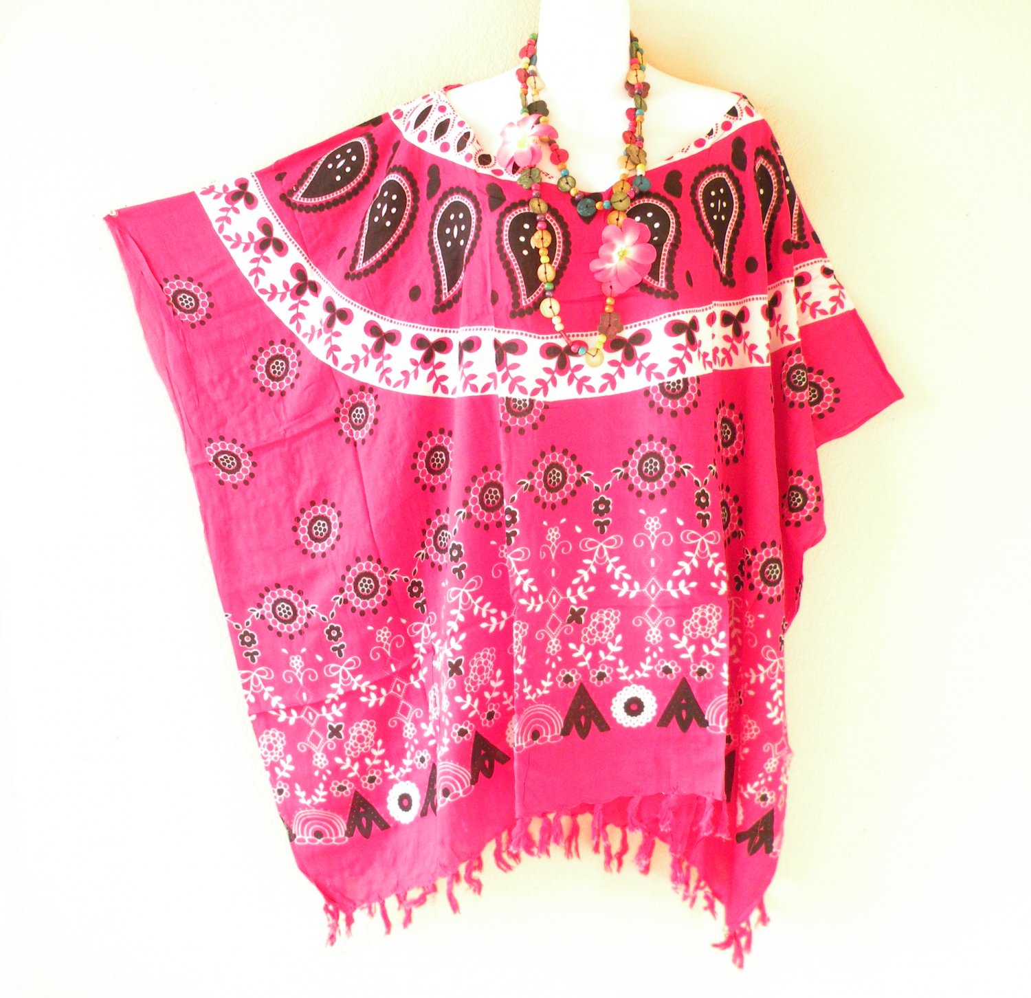 KB180 Pink Plus Size Kaftan Tunic Gypsy Dolman Women Poncho Blouse Top - 2X to 5X