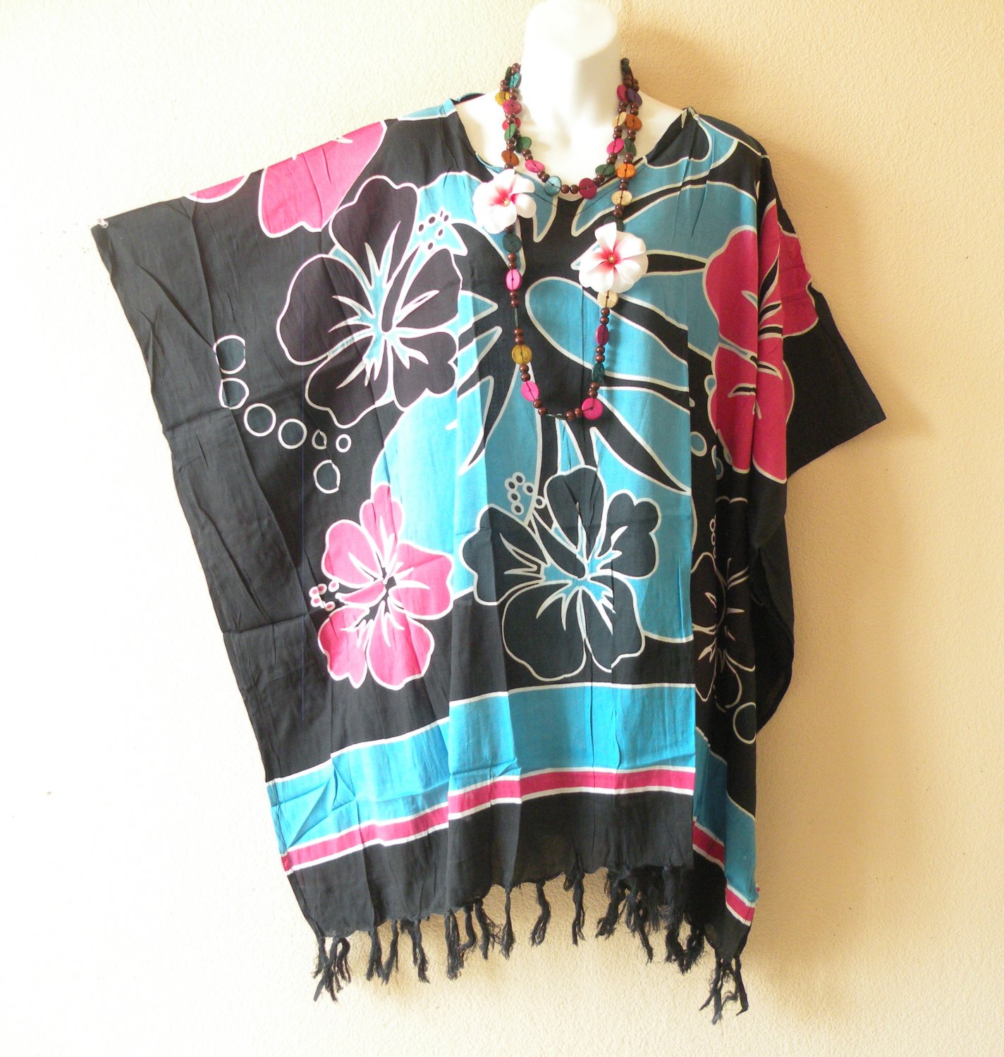 KB254 Floral Batik Plus Size Kaftan Poncho Hippy Women Blouse Top - 2X to 5X