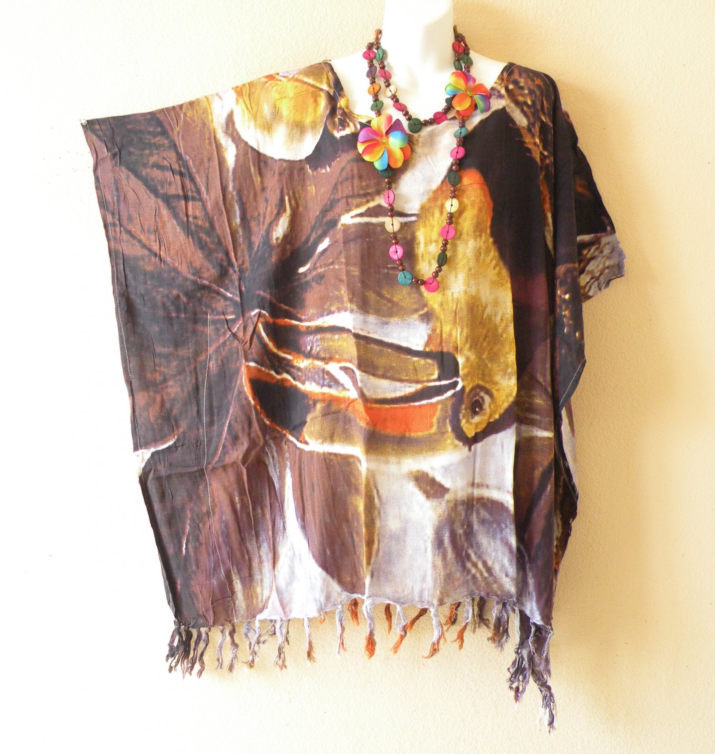 KB293 Batik Toucan Tunic Plus Kaftan Poncho Hippy Women Blouse Top upto 5X