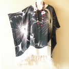 KB236 Black White Hibiscus Plus Size Kaftan Poncho Hippy Women Blouse Top - 2X to 5X KB236 Black White Hibiscus Plus Size Kaftan Poncho Hippy Women Blouse Top - 2X to 5X
