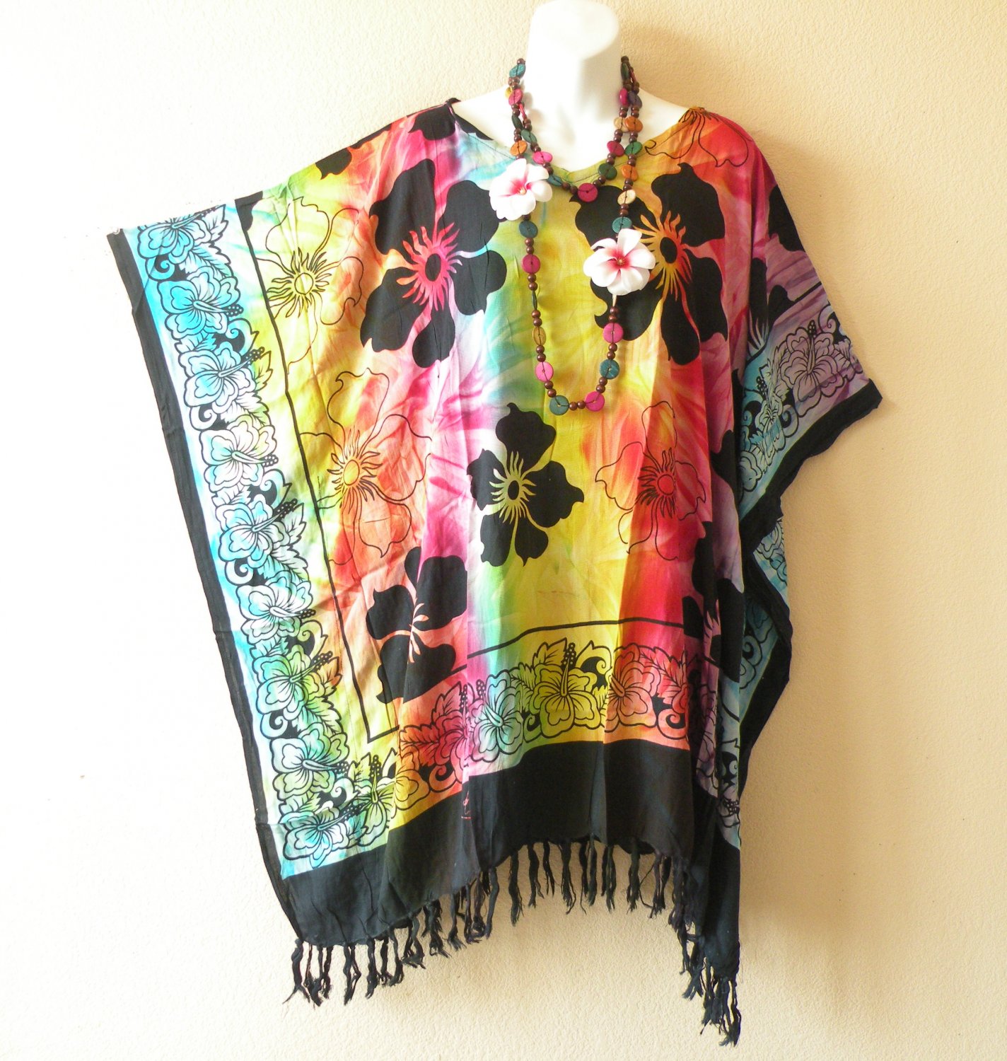 KB275 Tie Dye Batik Plus Women Kaftan Poncho VNeck Women Blouse Top up to 5X