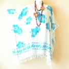 KB311 Blue Abstract Women Batik Kaftan Poncho Caftan Dolman Tunic Top - 3X to 5X