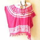 KB316 Pink Turtle Plus Women Batik Kaftan Poncho Caftan Dolman Tunic Top - 3X to 5X