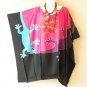 KB334 Pink Gecko Hand Painted Batik Caftan Plus Kaftan Poncho Hippy Women Blouse Top up to 5X