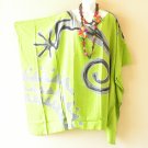 KB338 Green Gecko Hand Painted Batik Kaftan Poncho Caftan Dolman Tunic Top - 3X to 5X