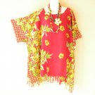 KB96 Red Floral Batik Plus Tunic Kimono Poncho Hippy Women Blouse Top up to 5X