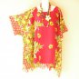 KB96 Red Floral Batik Plus Tunic Kimono Poncho Hippy Women Blouse Top up to 5X