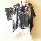 KB860 Black White Floral Caftan Poncho Kimono Tassel Hippy Tunic Blouse Top 2X 3X, 4X, 5X KB860 Black White Floral Caftan Poncho Kimono Tassel Hippy Tunic Blouse Top 2X 3X, 4X, 5X