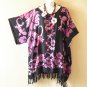 KB861 Purple Gecko Batik V Neck Plus Kimono Poncho Hippy Women Blouse Top up to 5X