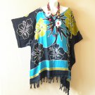 KB863 Blue Hibiscus Batik VNeck Kimono Poncho Hippy Women Blouse Top up to 5X KB863 Blue Hibiscus Batik VNeck Kimono Poncho Hippy Women Blouse Top up to 5X