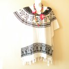 KB874 White Turtle Batik V Neck Plus Kimono Poncho Hippy Women Blouse Top up to 5X