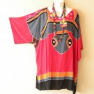 KB880 Red Turtle Poncho Batik Kaftan Poncho Kimono Tunic Blouse Top XL, 1X, 2X, 3X