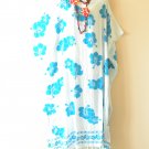 KD315 Blue Hibiscus Women Plus Kaftan Kimono Abaya Fringes Hippie Maxi Dress up to 5X
