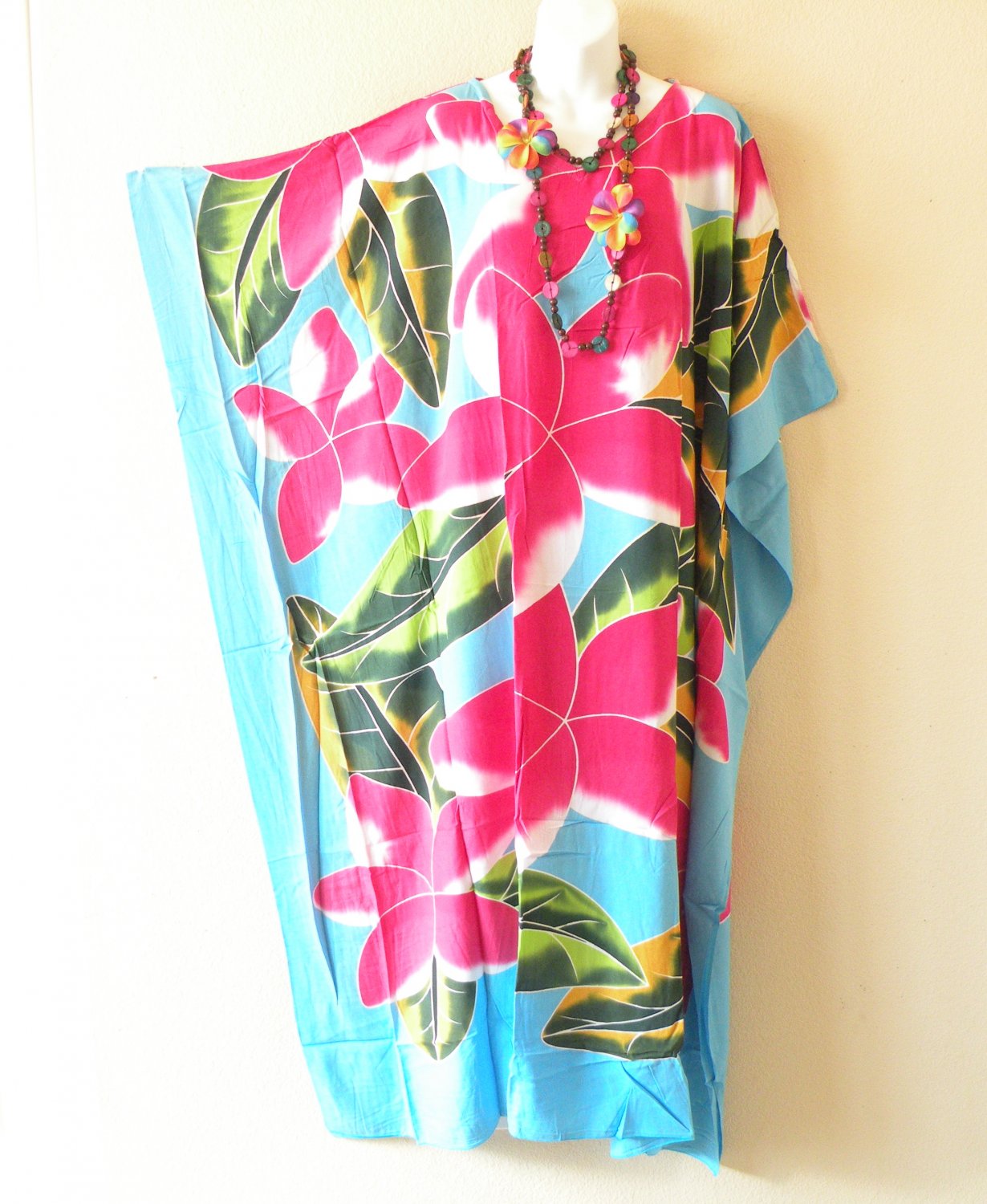 KB394 Hand Painted Batik VNeck Kimono Kaftan Abaya Hippy Women Maxi Dress - up to 5X