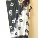 KD490 Black White Hibiscus Kaftan Kimono Nightwear Abaya Hippie Maxi Dress - 2X, 3X, 4X, 5X
