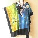 LT98 Dolphin Hand Painted Batik Hippy Batwing 38" Length Midi Dolman Women Abaya Dress Up to 5X