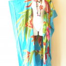 CD579 Aqua Floral Batik Batwing Cardigan Duster Kaftan Plus Hippy Jacket Cover