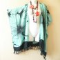 CB348 Turquoise Floral Cardigan Duster Kimono Open Front Jacket Cover up Top - up to 5X