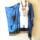 CB398 Blue Batik Cardigan Duster Kaftan Open Plus Jacket Coverup Top up to 5X