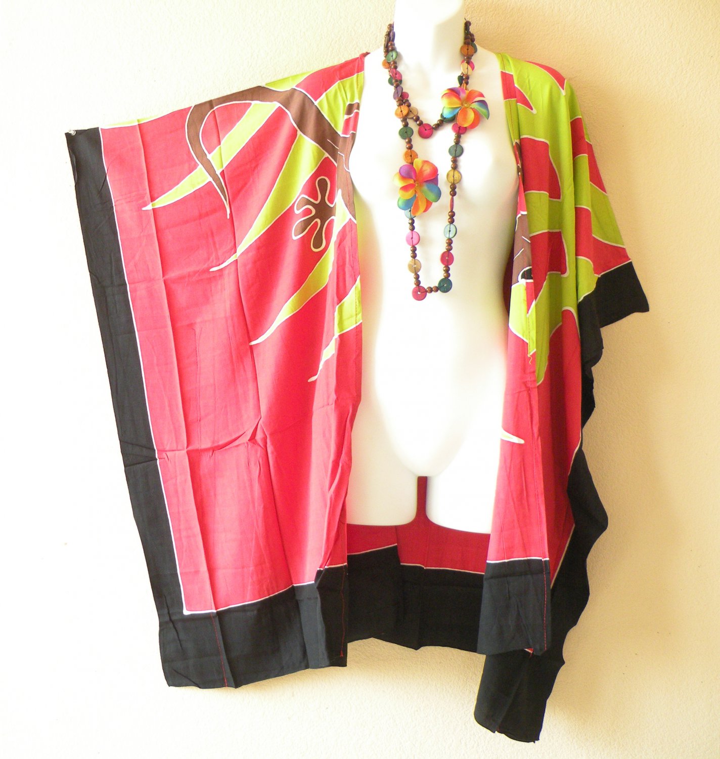 CB408 Gecko Hand Painted Open Cardigan Duster Kaftan Jacket Cover Top - up to 5X