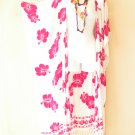 CD644 Pink Hibiscus Plus Cardigan Duster Kaftan Open Front Jacket Cover up Top up to 5X