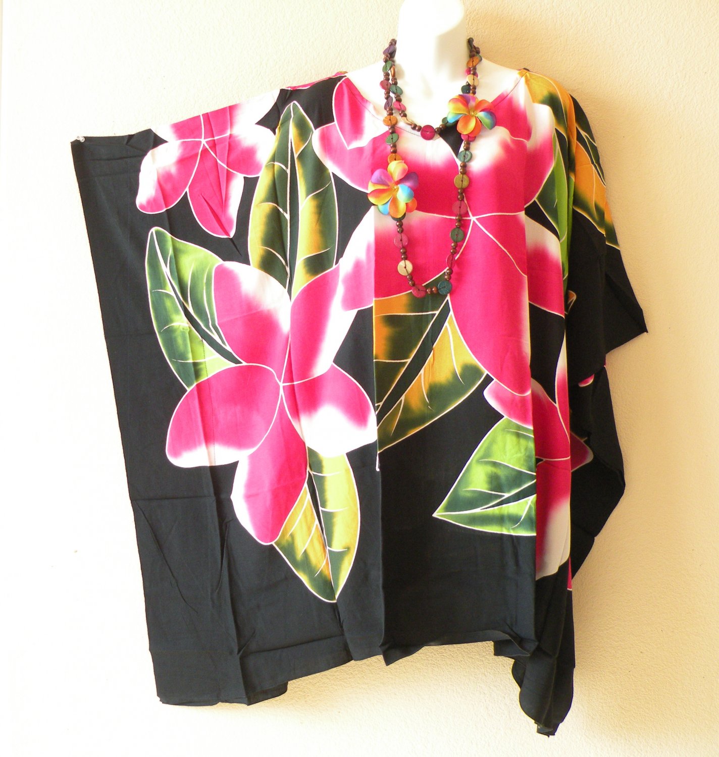 KB357 Floral Batik Hand Painted Caftan Poncho Hippy Women Blouse Top up to 7X